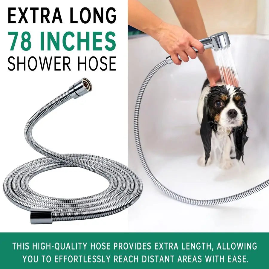 Mode Dog Shower Attachment, High Pressure Handheld Sprayer with ON OFF Switch, G1 2 Metal Shower Diverter, 78 Inches Stainless S