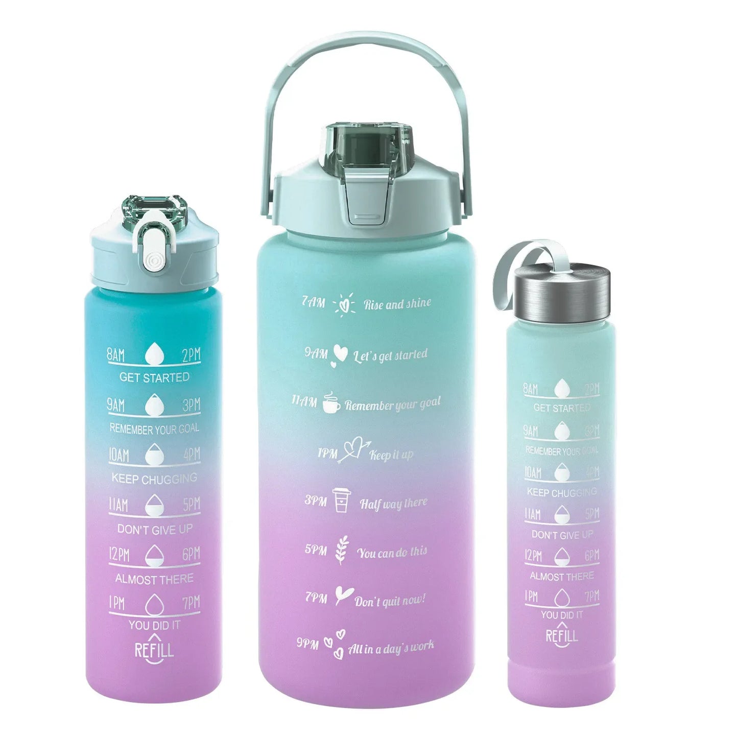 3-Piece Set Large Capacity Gradient Water Bottle,Water Bottle with Straw 2 Litre Leakproof with Time Marker,for Sports Fitness