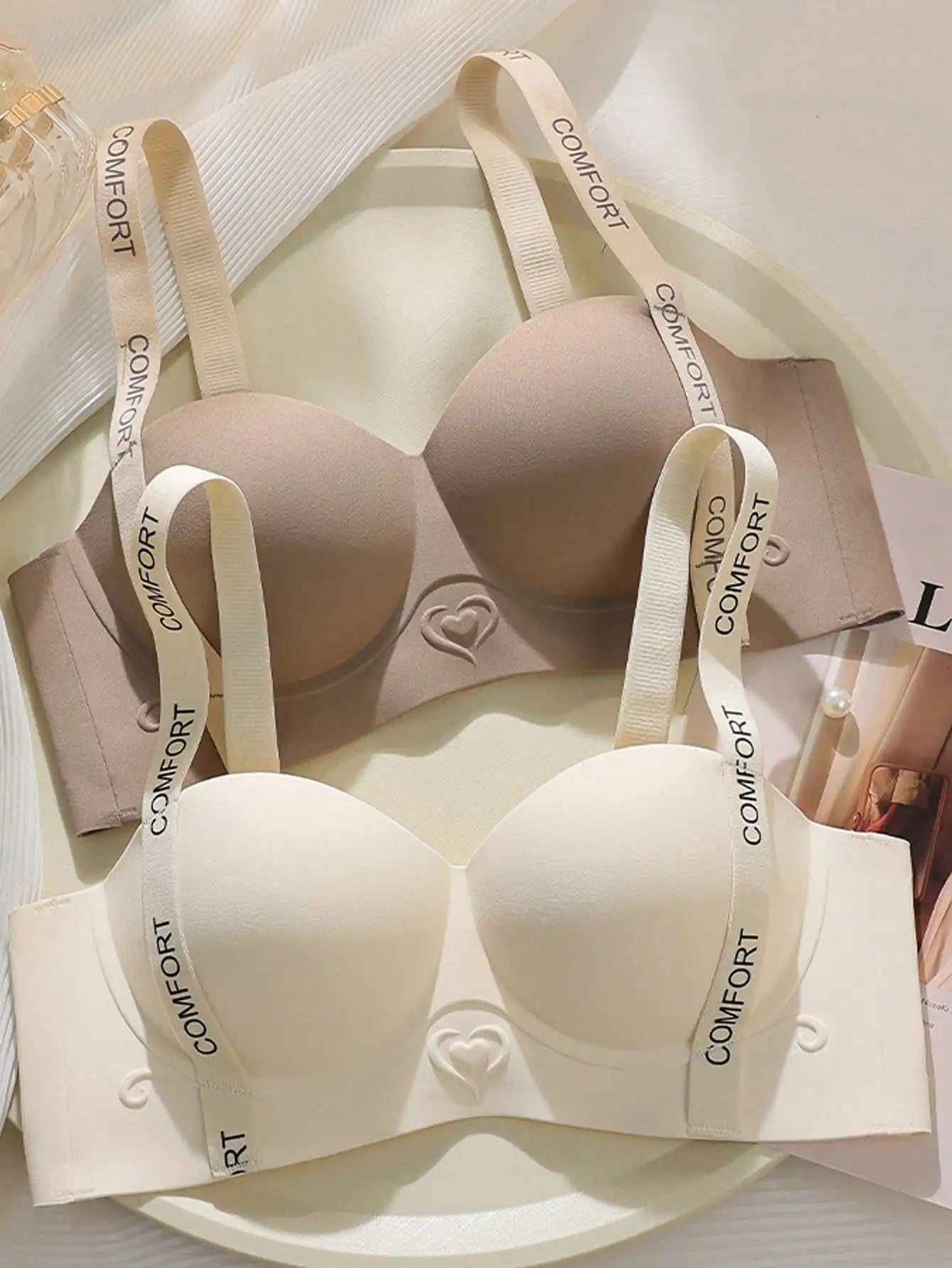 4pcs/Set Women Half-Cup Bras, Wireless Lift & Push Up Bra For Small Bust, Invisible Seamless Backless