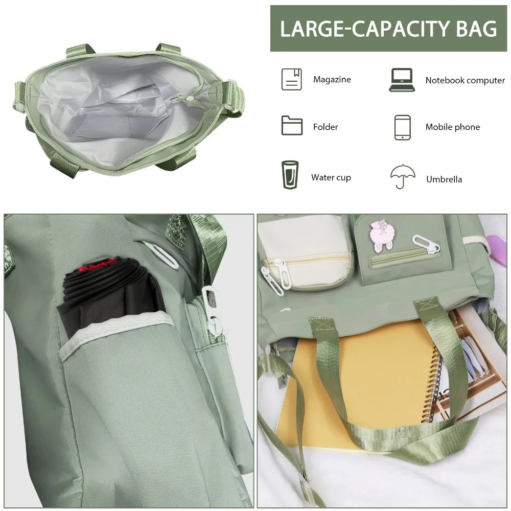 Nylon Messenger Bag Cute Shoulder Tote Bag with Multiple Pockets Large Capacity Messenger Bag for Teens Waterproof