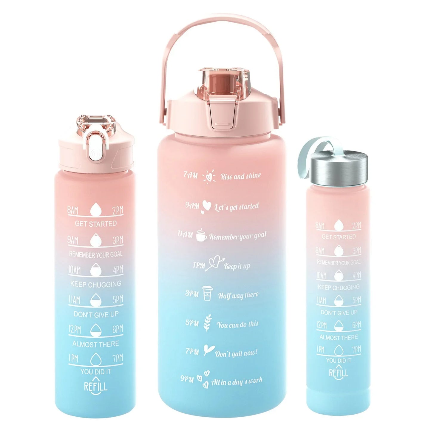 3-Piece Set Large Capacity Gradient Water Bottle,Water Bottle with Straw 2 Litre Leakproof with Time Marker,for Sports Fitness