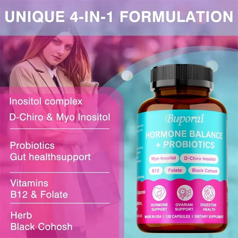 Hormone Balance + Probiotics - Relieve Menopausal Discomfort, Control Weight, Support Ovarian Function - 120 Capsules