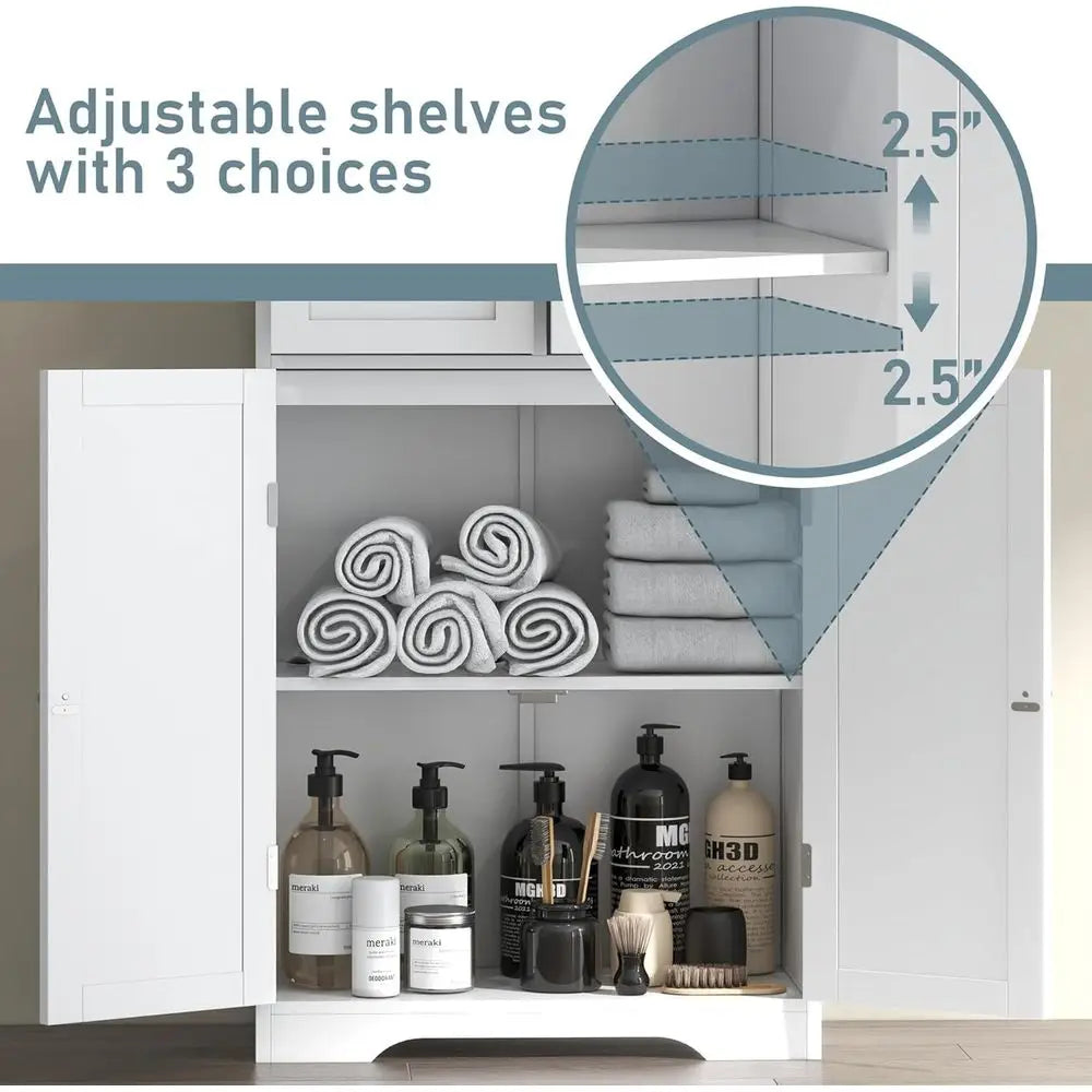 67" Tall Bathroom Storage Cabinet, reestanding Bathroom Cabinet with Glass Doand Shelves, Large Bathroom Cabinet with 2 Ders or