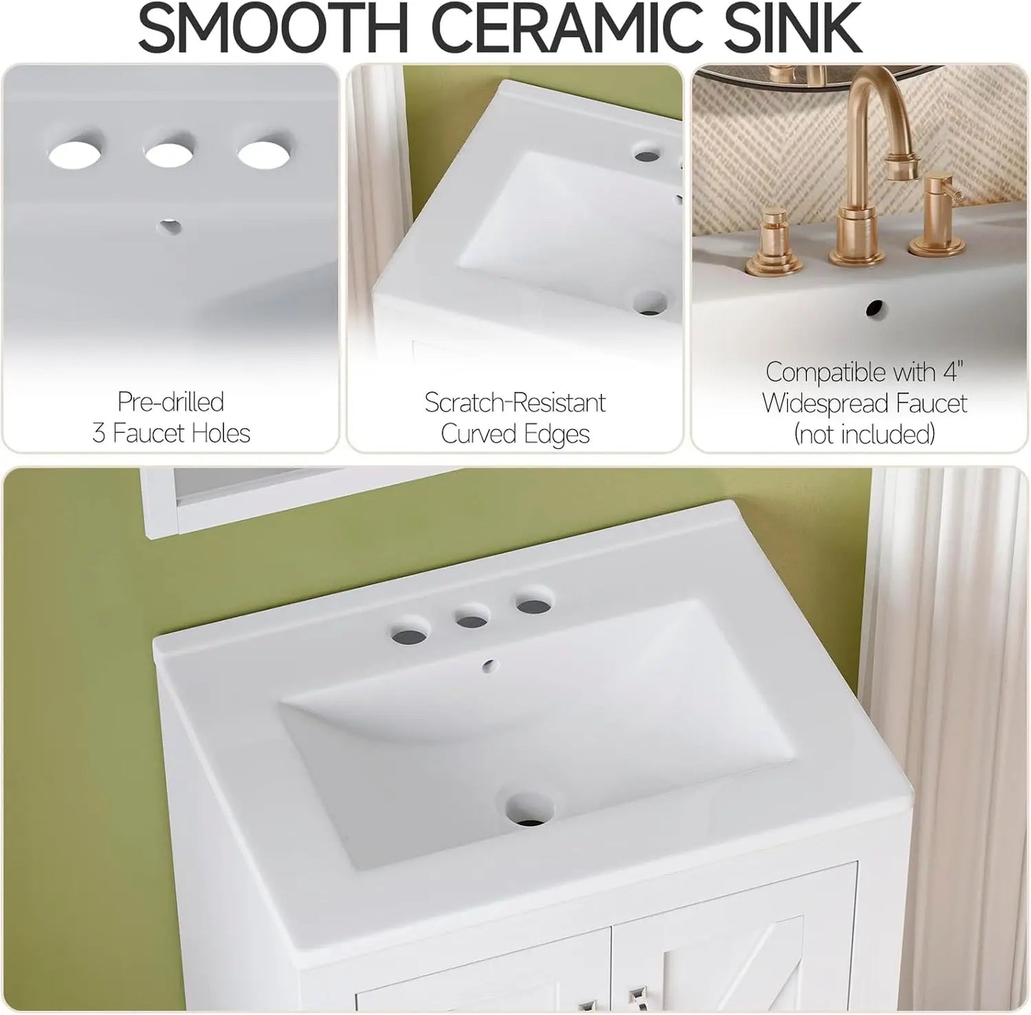 Farmhouse Bathroom Vanity with Sink, Freestanding Bathroom Vanities with Ceramic Basin & Soft-Close Door, Wood Cabinet