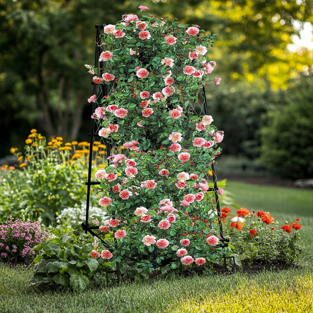 A-Shaped Metal Garden Trellis Climbing Plants Arch Outdoor Vine Plants Support with Netting
