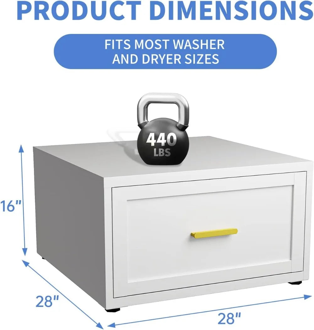 2 Pack Universal Laundry Pedestal 28" W 16" H with Drawer Heavy Duty Steel Washer Dryer Stand 440LBS Capacity