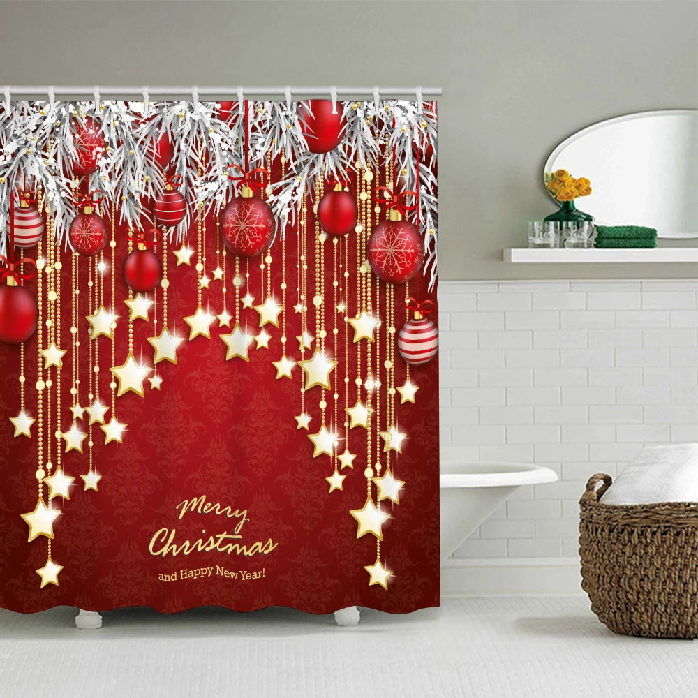Christmas Bathroom Four-piece Set - Avant-garde Waterproof shower curtain, creating a complete bathroom kit