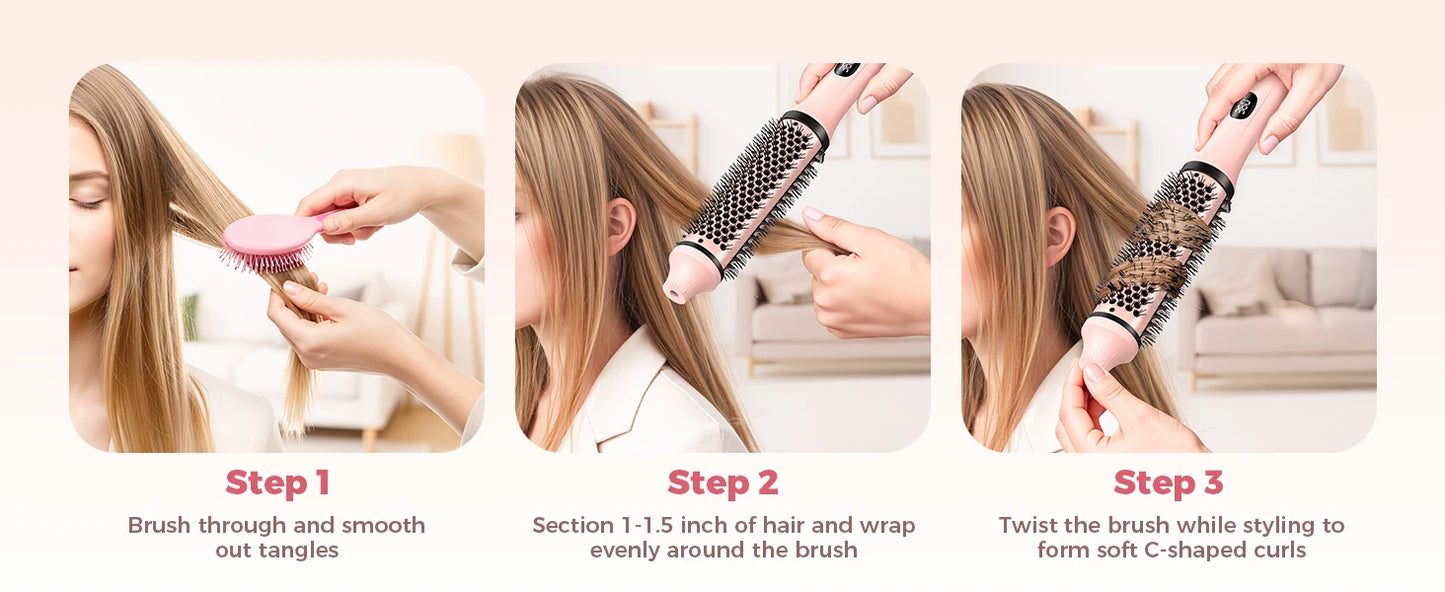 Hair Curler Ceramic Straightener Curling Hair Styling Brush Anti-Scald Thermal Brush Curl Wand Volumizing Brush Styler 100-220V