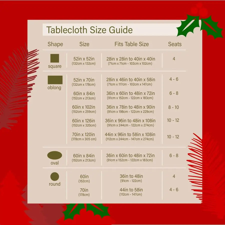 Christmas Tablecloth, Poinsettia Leaf Red Tablecloth 70 x 120 Inch for 8 Foot Rectangle Tables, Heavy Duty Fabric, Table Cloth f
