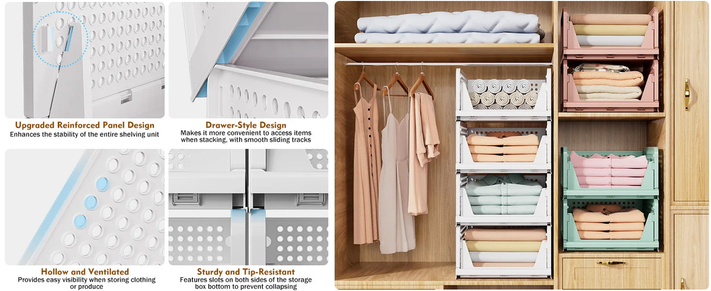 SNSLXH 5 Pack Stackable Closet Storage Basket Multifunctional & Foldable Closet Organizer for Bathroom Kitchen Laundry Room
