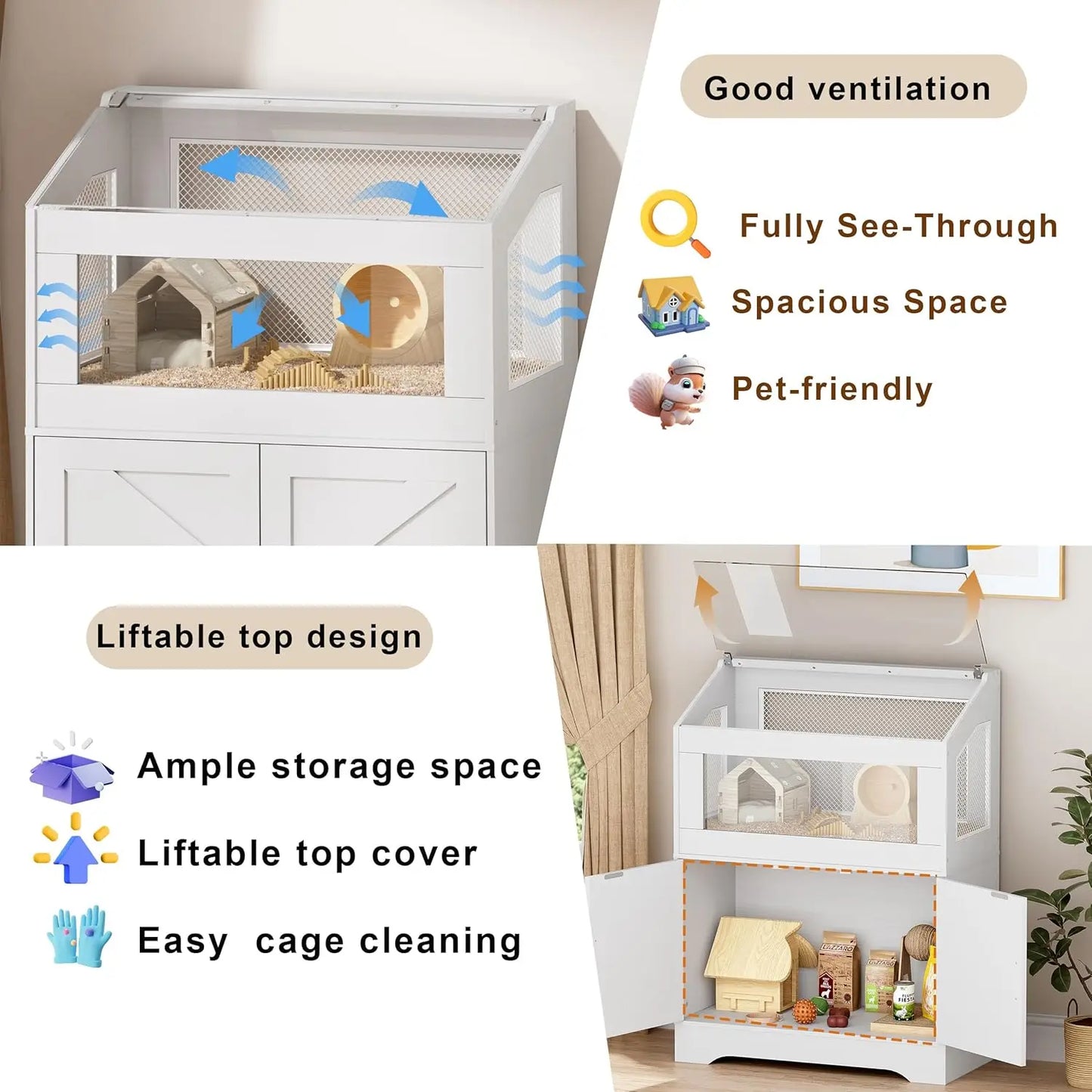 Hamster Cage, Small Animal Cages with Storage Cabinet, Visual and Ventilated Large Habitats Hamster House for Rat,, Customized