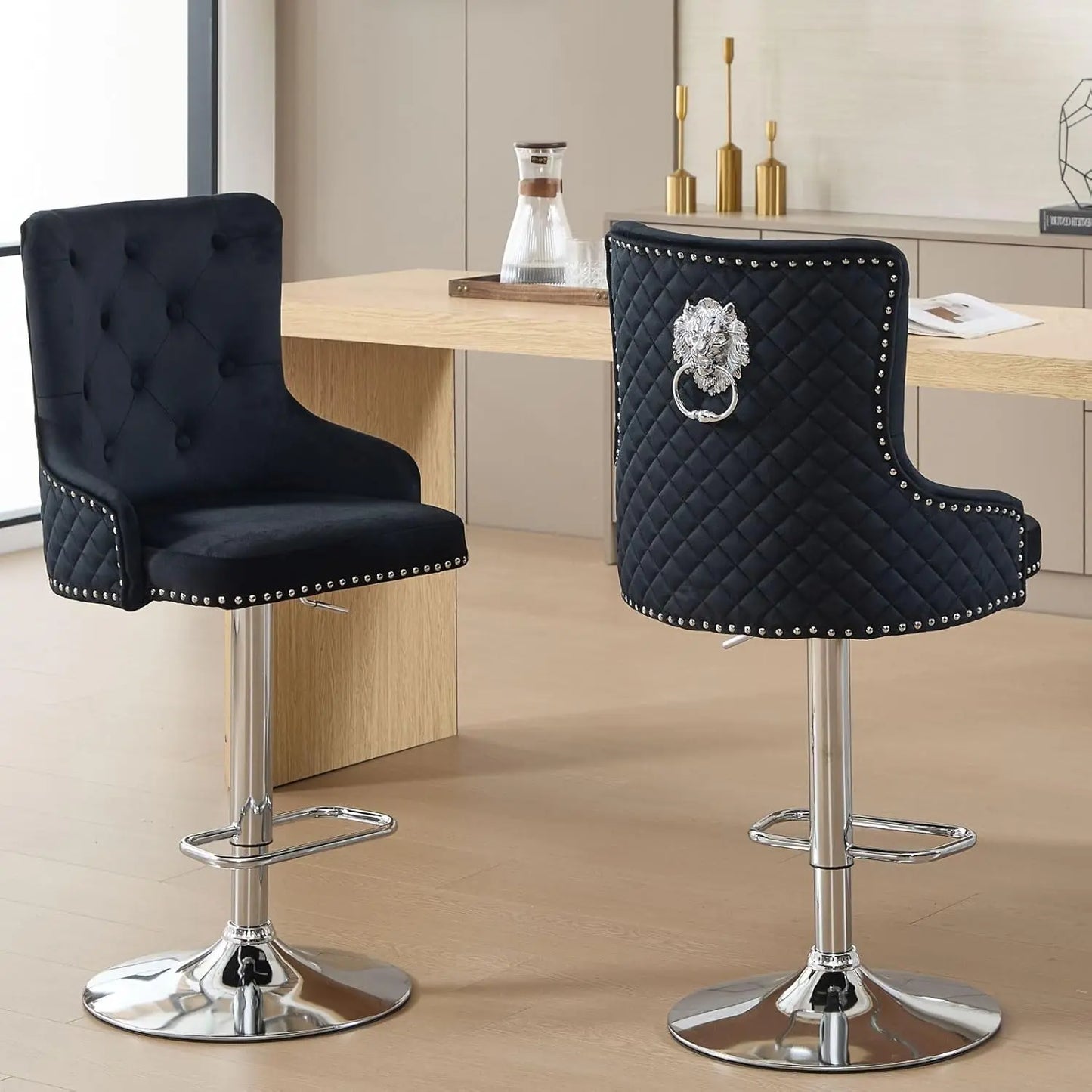Gold Bar Stools Set of 4, Height Adjustable Velvet Island Chairs Upholstered Bar Height Chairs for Kitchen Counter, Cream