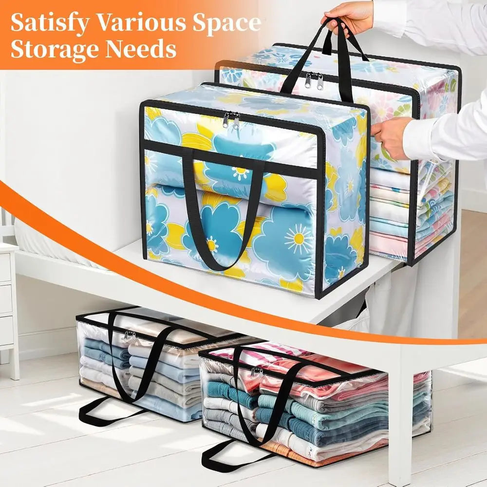Clear Storage Bags, 4 Pack Under Bed Storage and Closet Organizers Containers, Heavy-Duty Moving Bags with Zippers, 40L