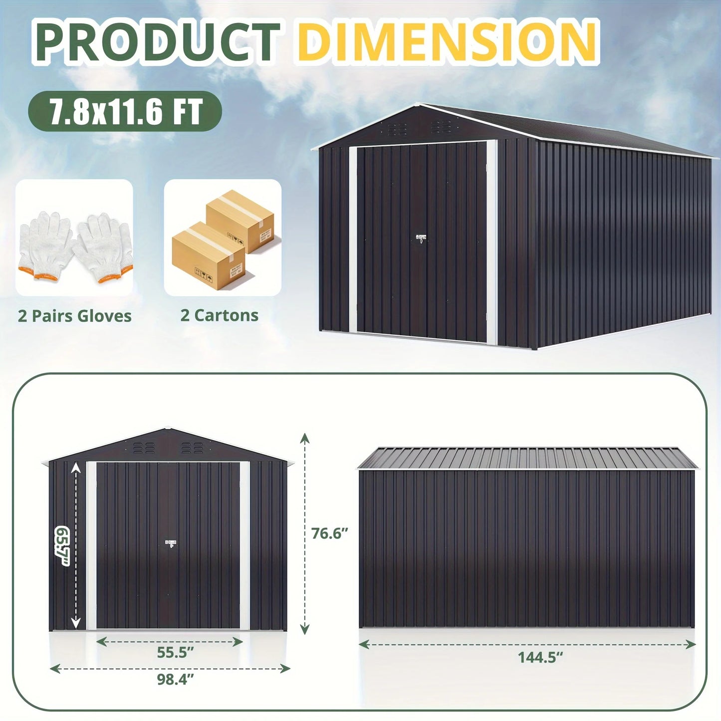 VIWAT 10x10~12x18FT Outdoor Metal Storage Heavy-Duty Frame Shed w/ Lockable Door, Heavy-Duty Tool Shed For Backyard Patio Graden