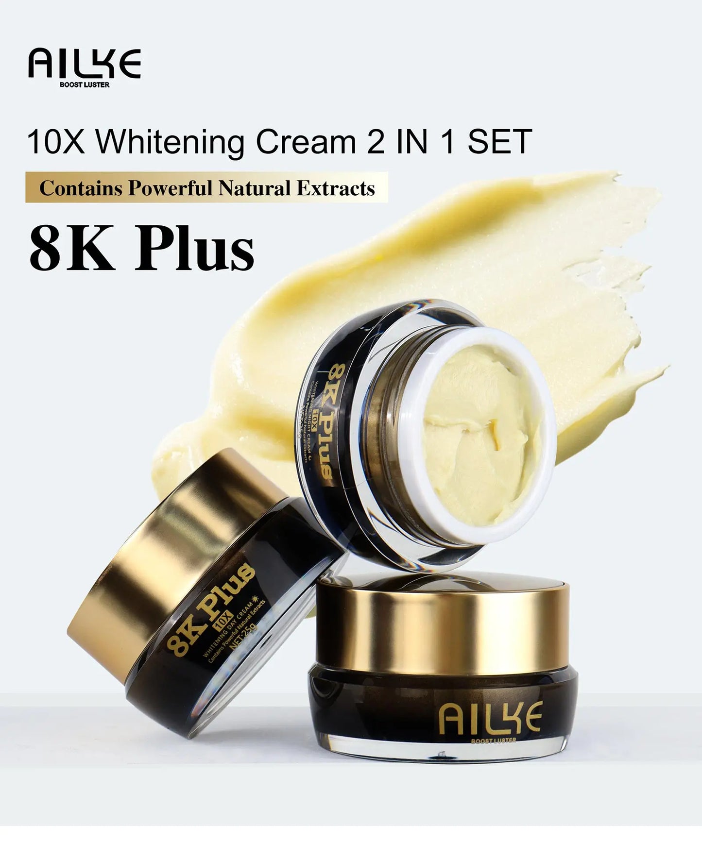 AILKE Whitening Face Cream, Reduce Dark Spots, Wrinkles, Melanin, Even Skin Tone, With Collagen, Glutathione, for All Skin Types