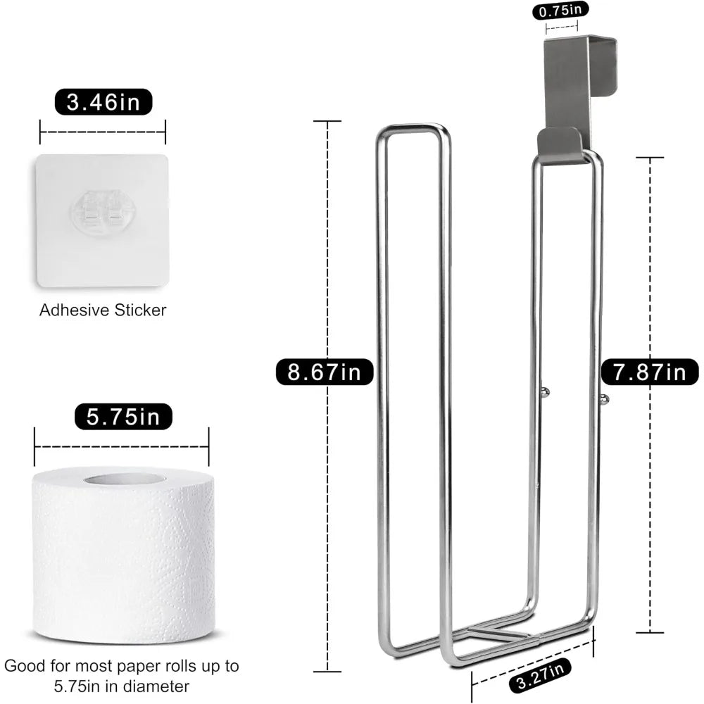 Bathroom Toilet Paper Holder with Storage, Wall Mount or Over Tank, Holds 2 Mega Rolls, Stainless Steel, Silver