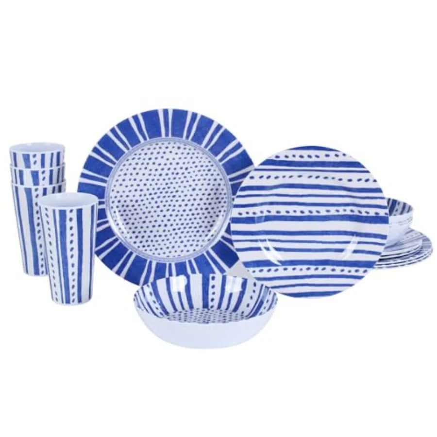 Melamine Dinnerware Set for 4-16 Pcs:Camping Dishes Set with Dinner PlatesSalad Plates Cups and Bowls.Lightweight and Unbreakab