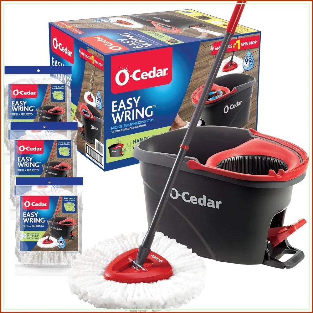 Easy Wring Spin Mop & Bucket with 3 Extra Refills, Hands-Free Wringing, Deep Cleaning Microfiber, 360° Rotation, 48" Telescopic Handle