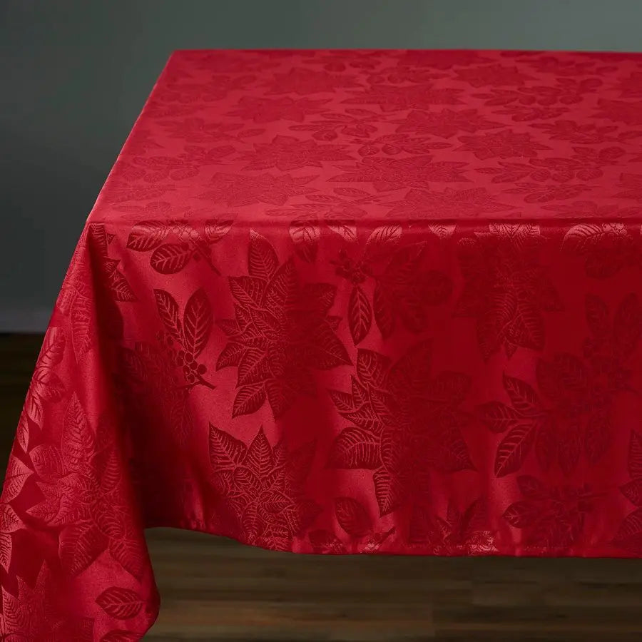 Christmas Tablecloth, Poinsettia Leaf Red Tablecloth 70 x 120 Inch for 8 Foot Rectangle Tables, Heavy Duty Fabric, Table Cloth f