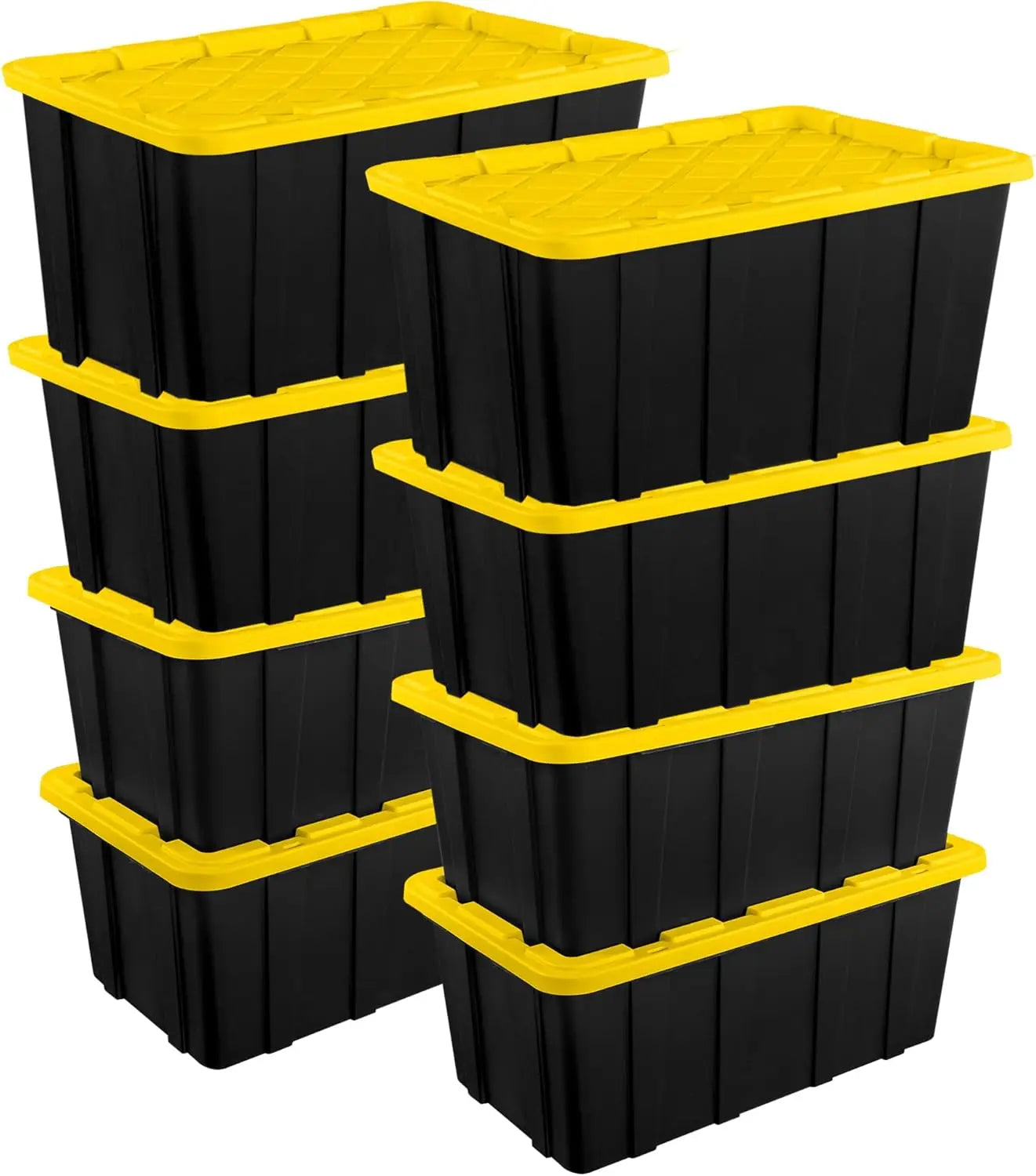 8-Pack Industrial Tote, Plastic Storage Container Bins with Lids, 38 Gallon - Heavy-Duty Organizing Containers for Closet, Bathr