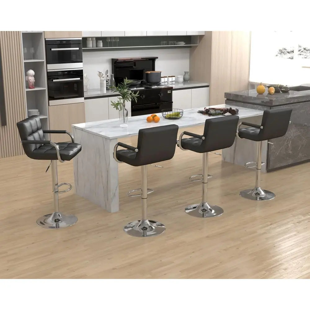 Set of 4 Adjustable Swivel Bar Stools, Square Counter Height Chairs with Arms, Large Base for Kitchen Island (Black)