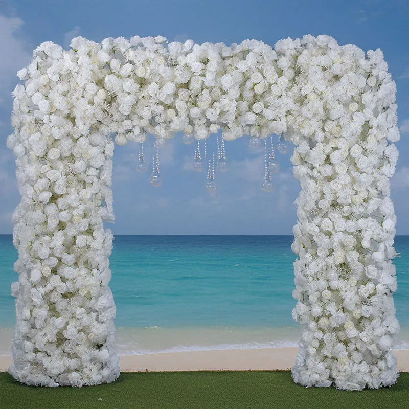 White Artificial Rose Sakura Square Flower Arch Wedding Ceremony Engagement Photo Booth Birthday Party Backdrop Decor Supplies