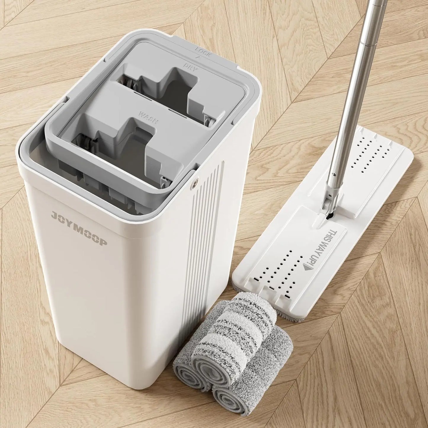 Flat Mop and Bucket Set with Wringer, 3 Reusable Microfiber Pads, Adjustable Handle for Easy Floor and Wall Cleaning