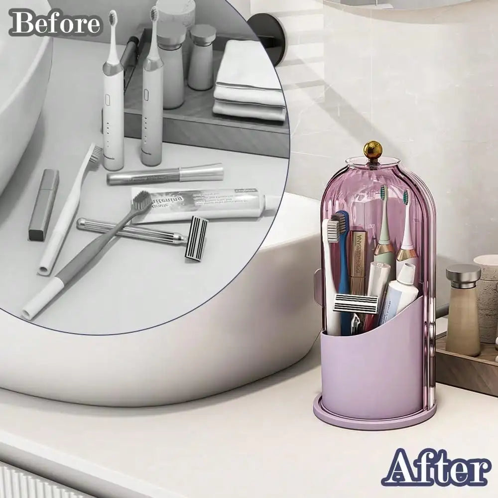 Dustproof Toothbrush Holders with Cover, Rotating Electric Toothbrush and Toothpaste Holder for Bathroom Countertop