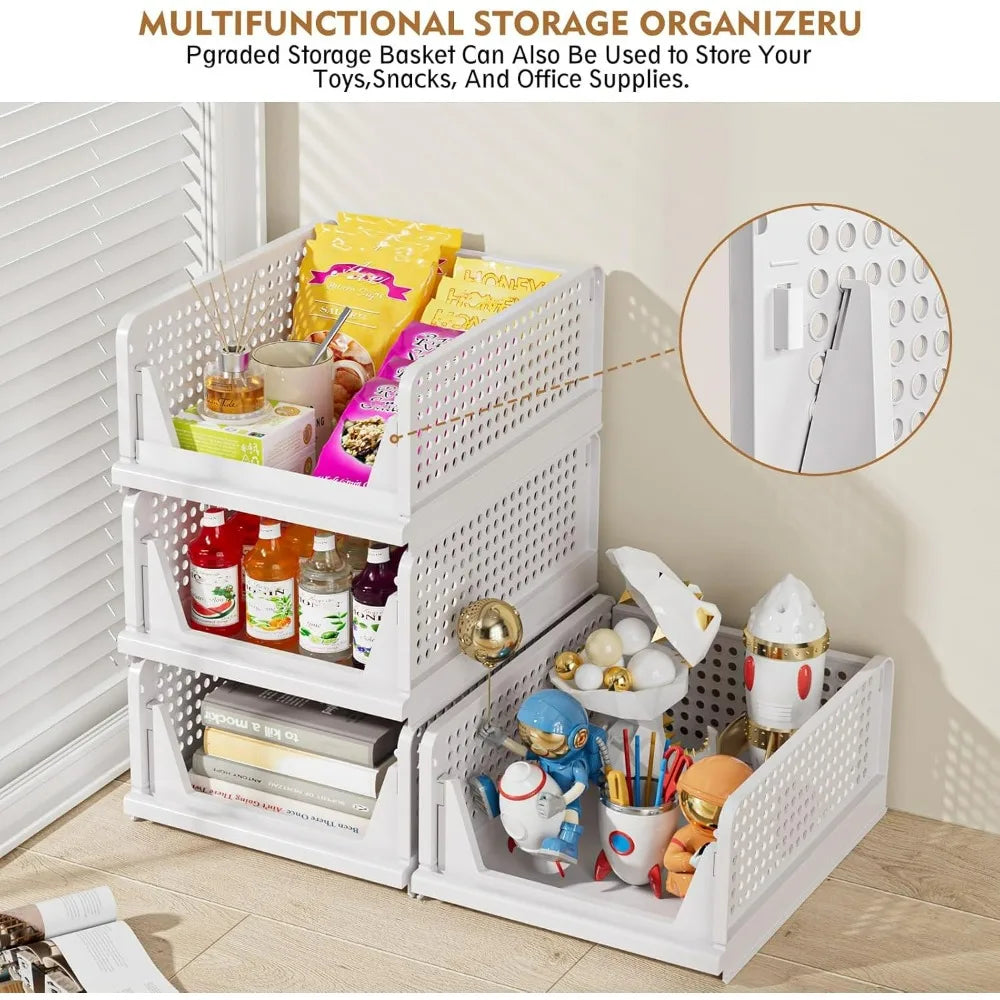 SNSLXH 5 Pack Stackable Closet Storage Basket Multifunctional & Foldable Closet Organizer for Bathroom Kitchen Laundry Room