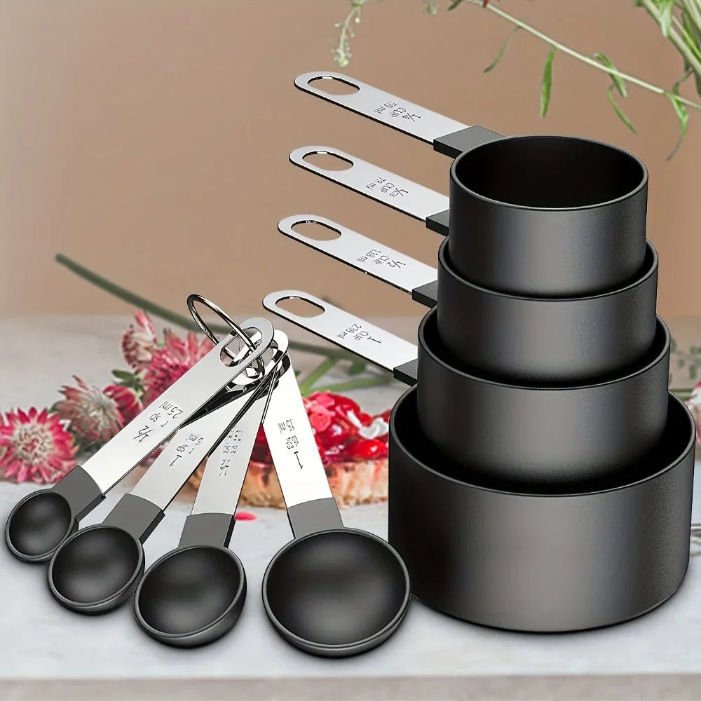 8PCS Stainless Steel Measuring Cup and Spoon Set with Handle Accurate Scale Kitchen Tools for Baking Cooking Ingredients