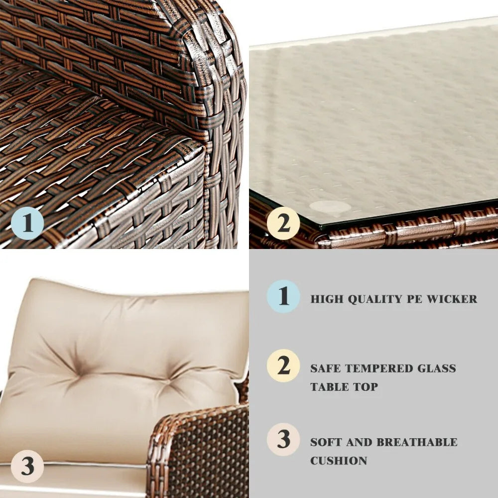 5 PCS Rattan Wicker Furniture Set Sofa Ottoman W/ Cushions Patio Garden Yard NEW