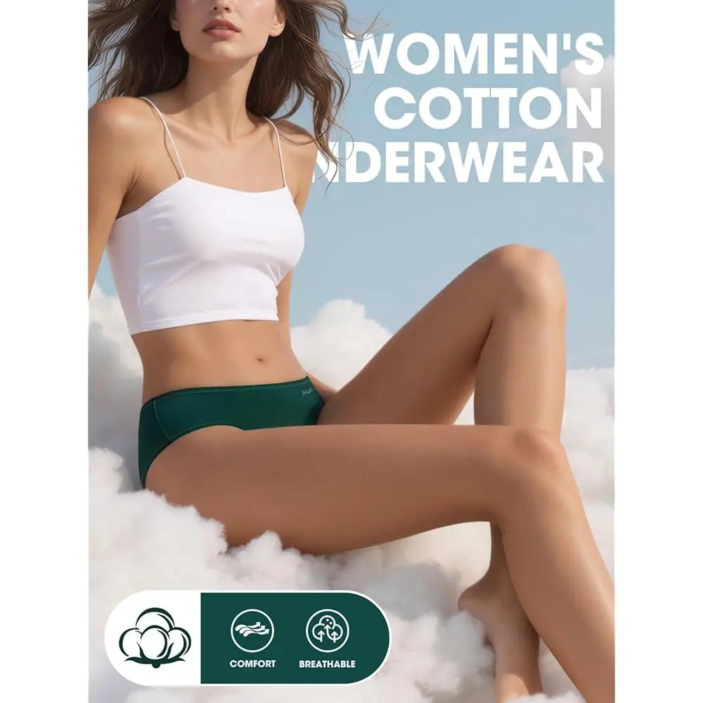 Womens Underwear Cotton Panties Soft Low Waist Hispter Breathable Stretch Ladies Bikini Underwear 6 Pack
