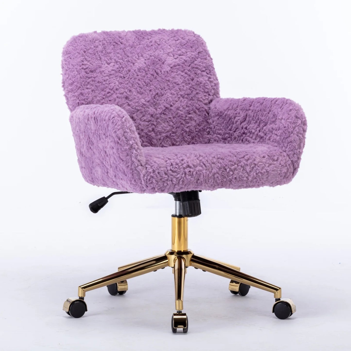 Living Room ChairsLuxury Swivel Office Chair with Plush Rabbit Fur Desk Chair for Home or Vanity Purple Elegant Design