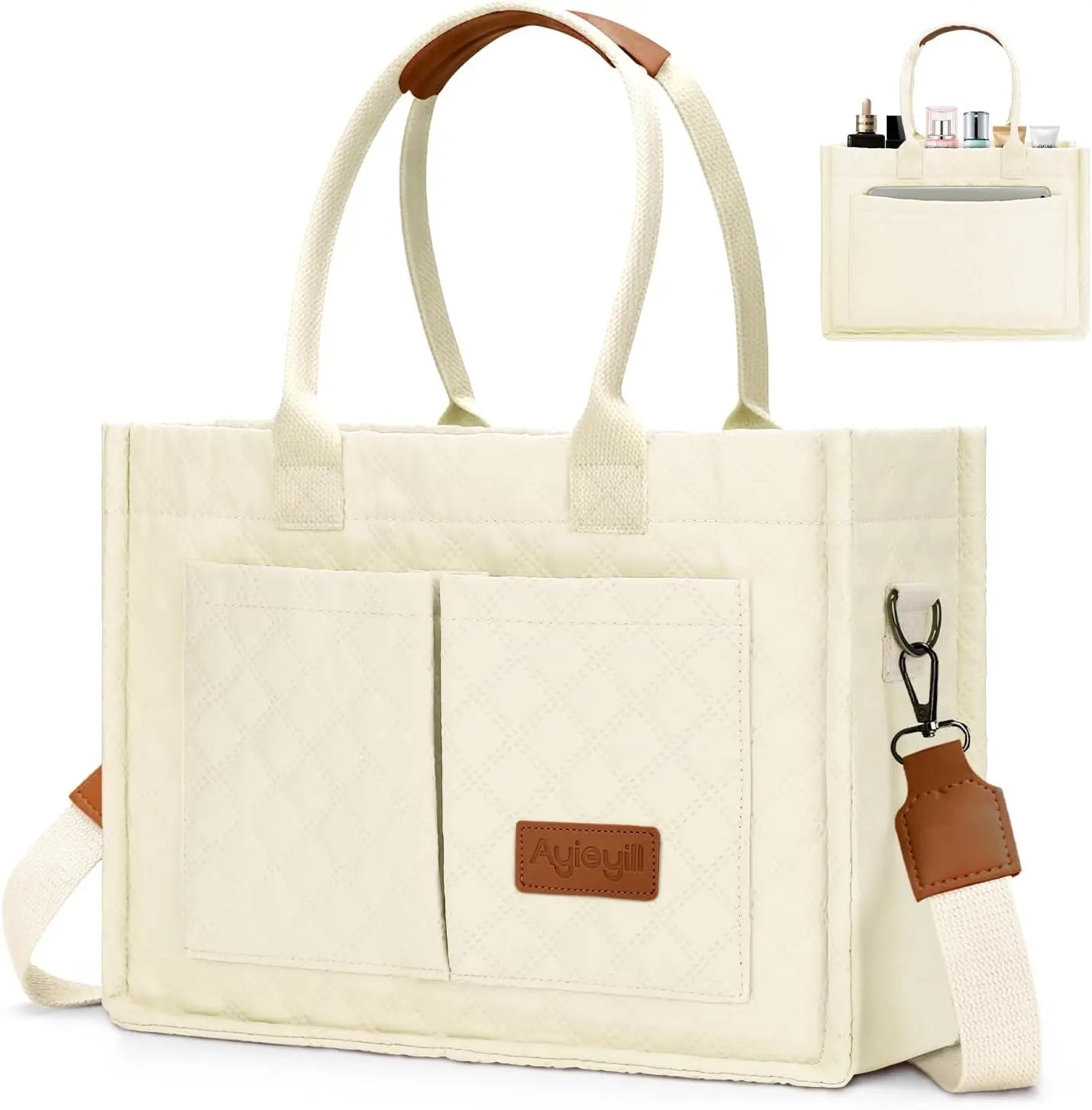 Tote Bag for Women with Pockets Compartments, Crossbody Bag Nylon Tote Shoulder Handbags Casual Work Bags Everything Tote Bag