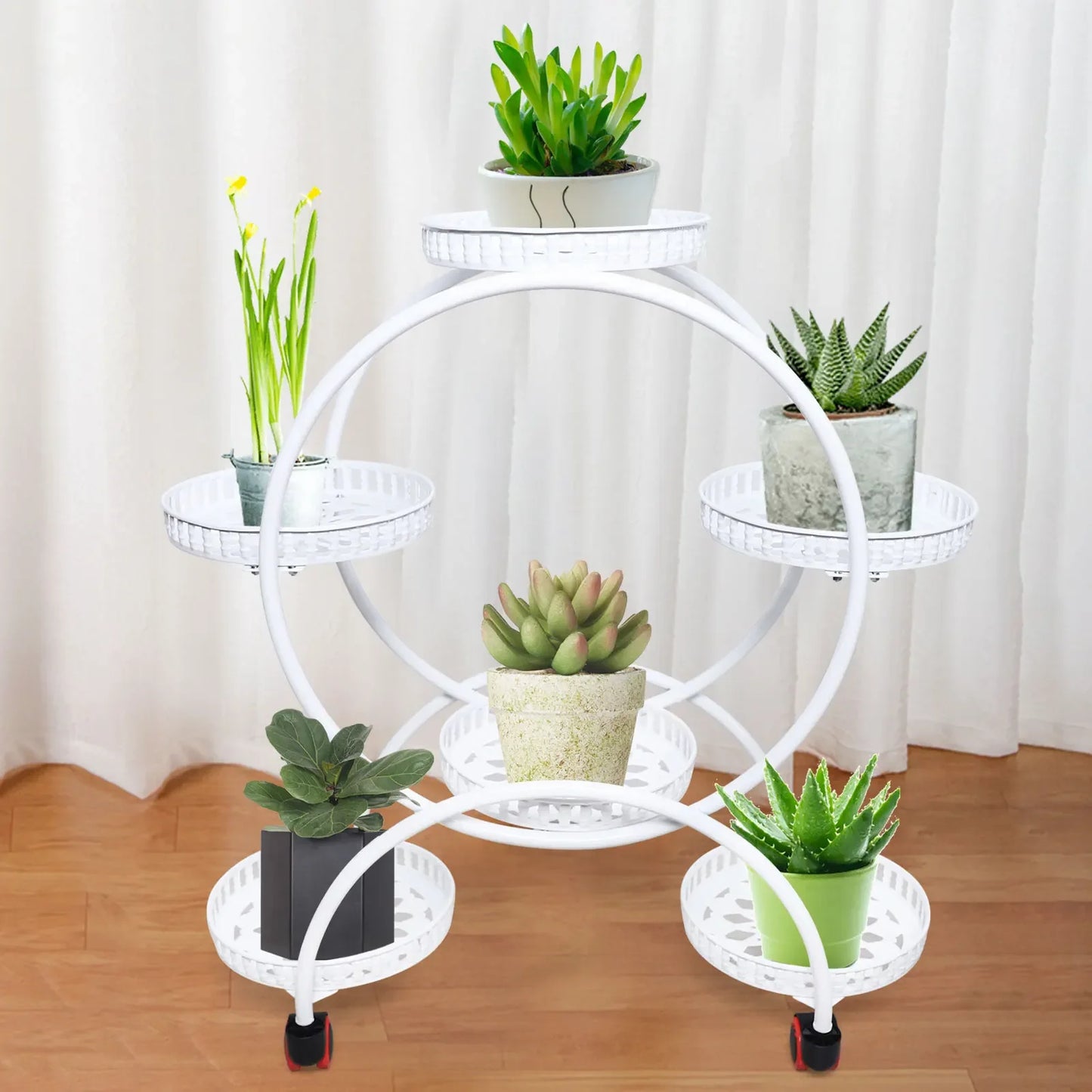 Metal Plant Stands 6 Pots Plants Flower Stand for Patio Garden Living Room Corner Balcony Bedroom Black / White