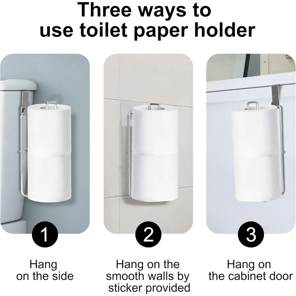 Bathroom Toilet Paper Holder with Storage, Wall Mount or Over Tank, Holds 2 Mega Rolls, Stainless Steel, Silver
