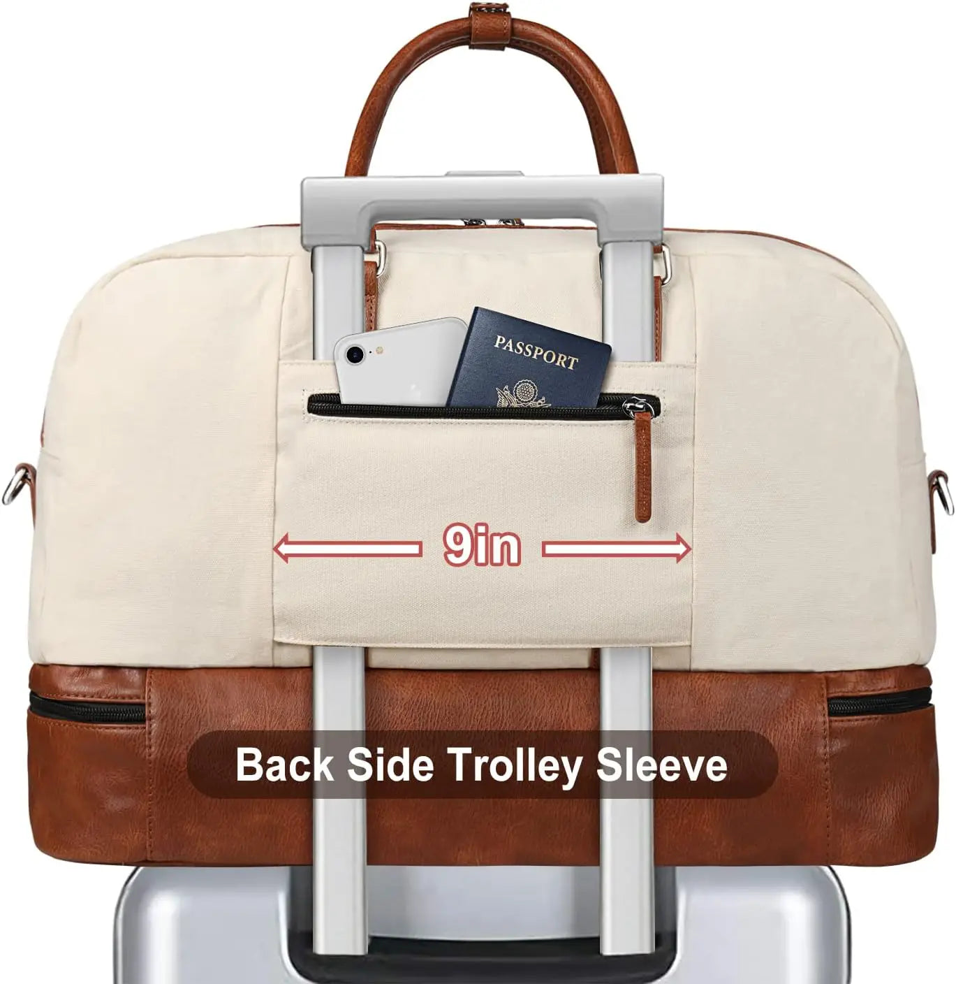 Women's Large Canvas Weekender Bag with Shoe Compartment, 21" Travel Duffel Carry-On Tote 3-Piece Set