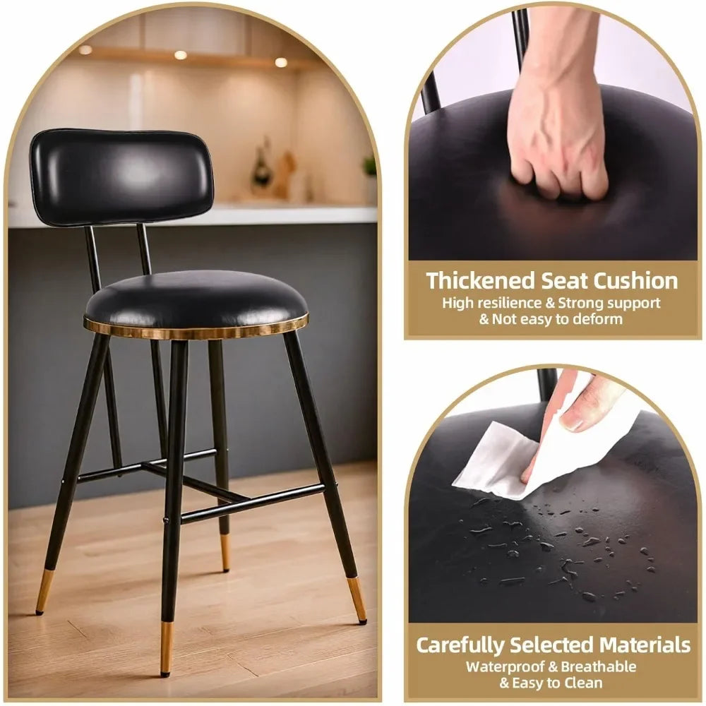 Bar stool set, 2 26 inch counter height bar stools with backrests, equipped with bar chairs for kitchen and family coffee bars