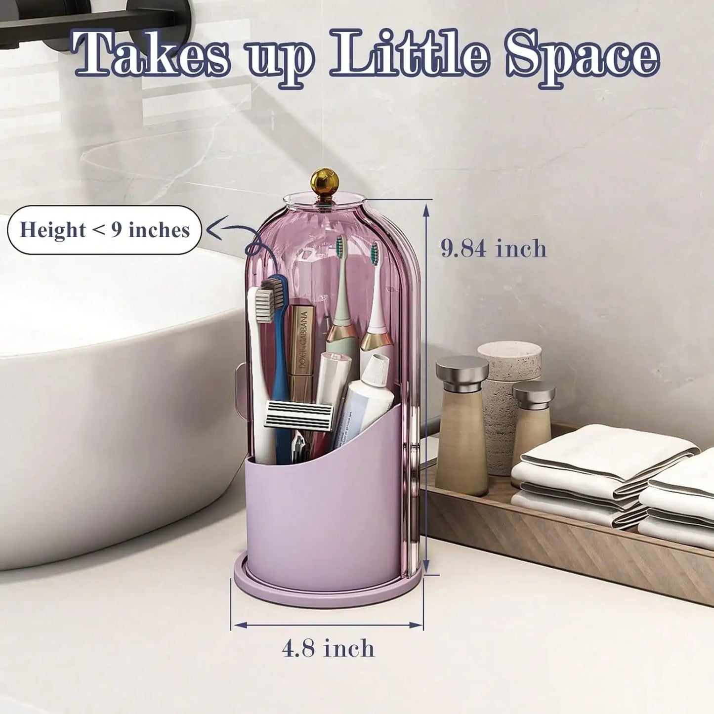 Dustproof Toothbrush Holders with Cover, Rotating Electric Toothbrush and Toothpaste Holder for Bathroom Countertop