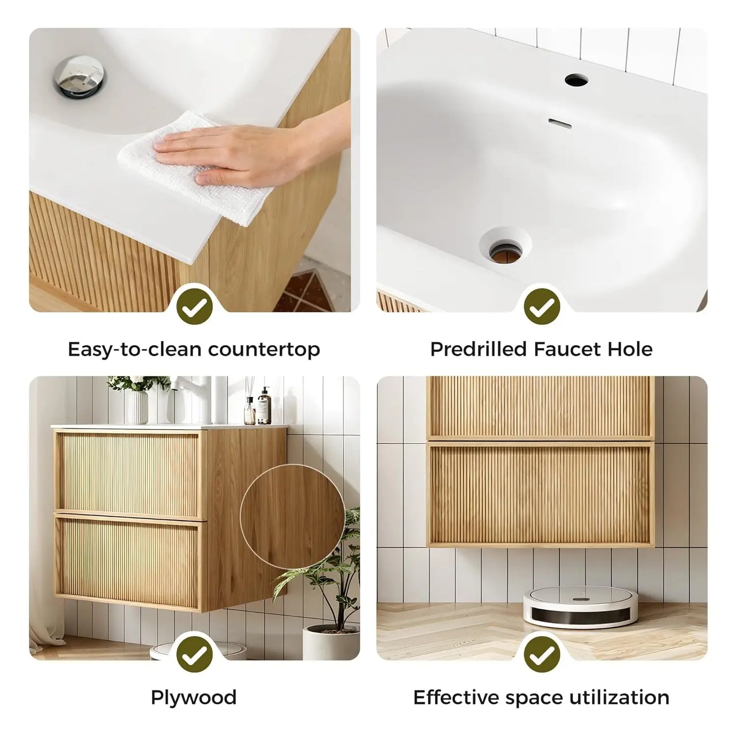 Bathroom Vanity with Sink, Wall Mounted Floating Cabinet for Bathroom, 2 Large Storage Drawers, Soft-Close System,, Customized