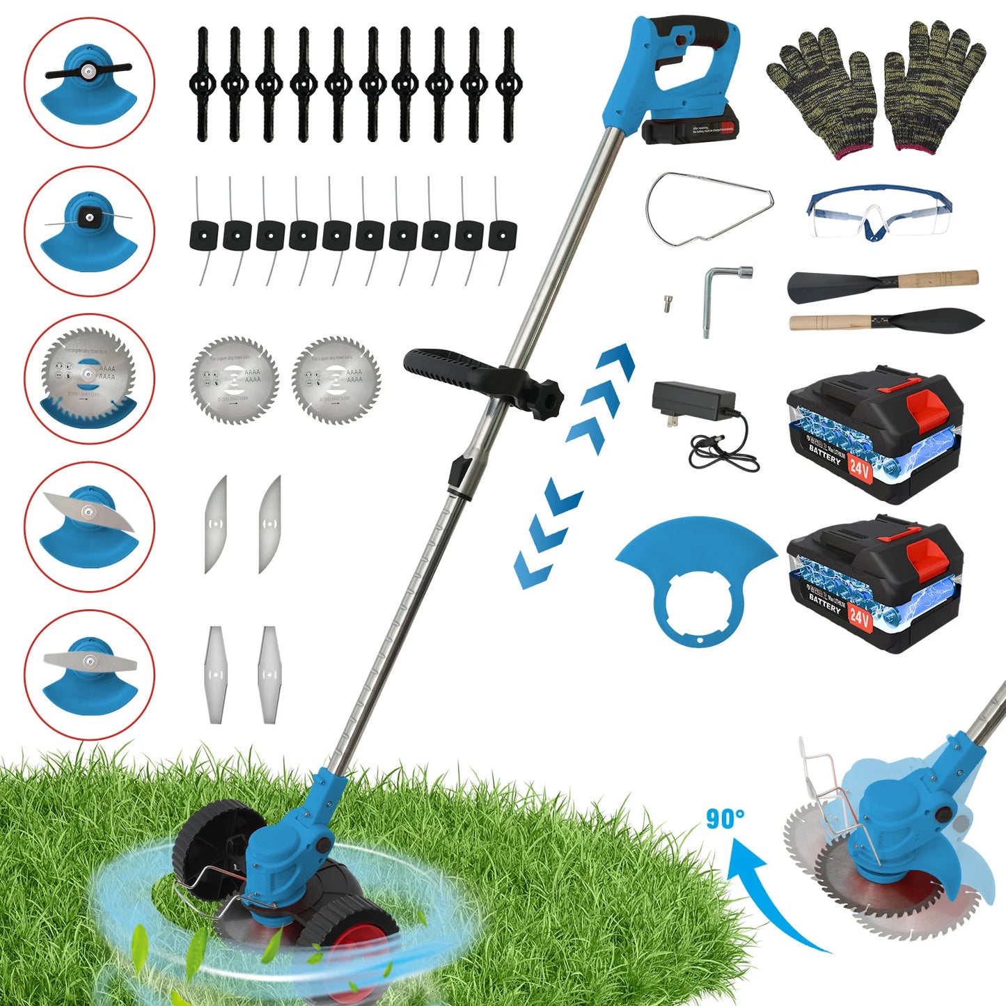 21V Electric Lawn Mower Cordless Grass Trimmer Garden Strimmers 3-in-1 Fodable 2x2.0Ah Batteries Power Tool for Lawn Garden Yard