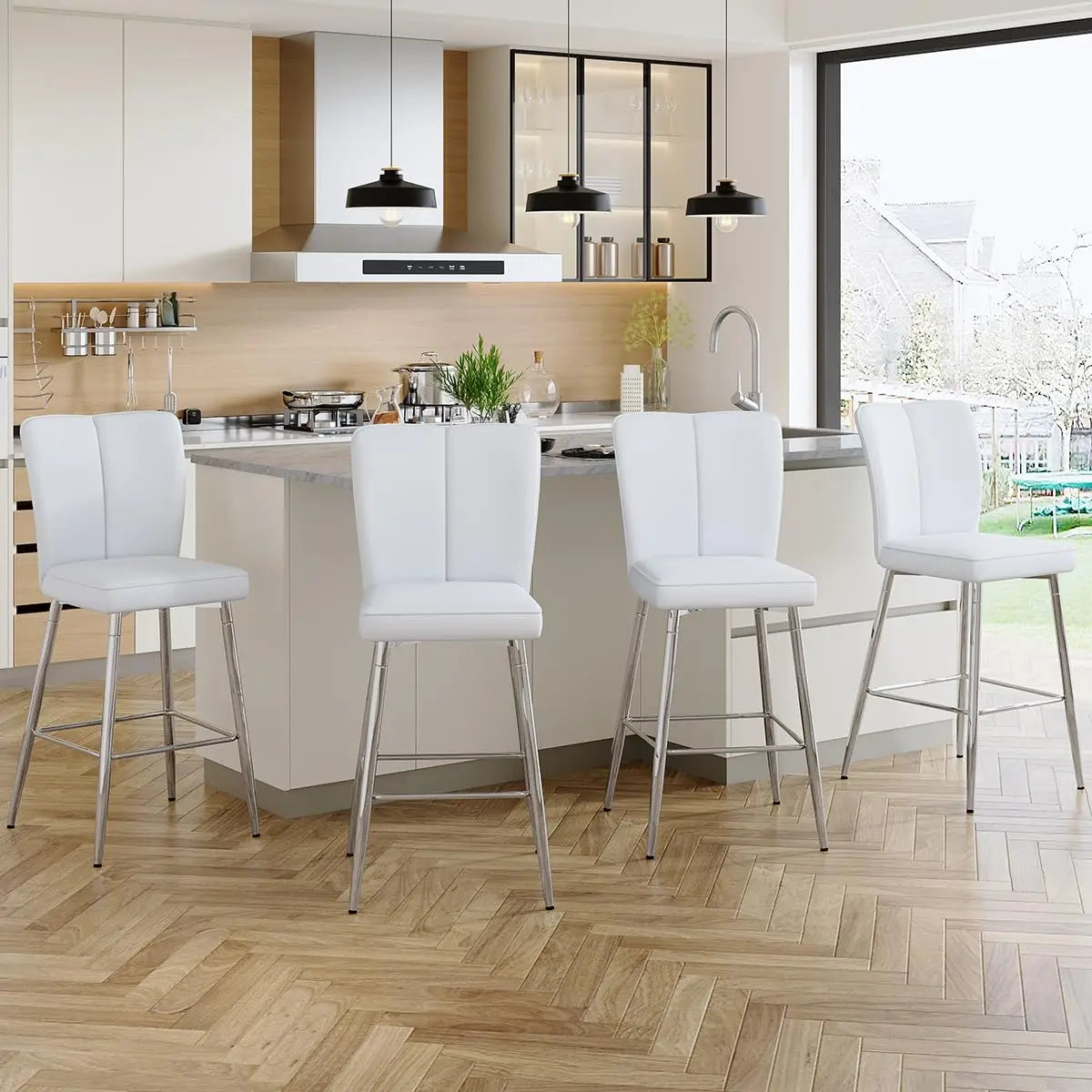 Counter Height Bar Stools Set of 4 - Kitchen Island Stools with Back,Black Barstools with Sturdy Metal Legs,Modern, Customized