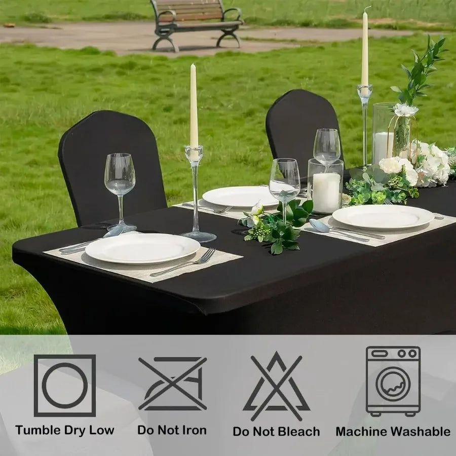 6 Pack 8ft Black Spandex Tablecloth – Fitted Stretch Cover – Universal Fit for Folding Tables – Wrinkle-Free, Washable – Ideal f