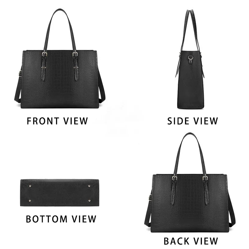 Women's office tote bag, large capacity, leather tote bag, laptop shoulder bag with zipper and detachable shoulder strap
