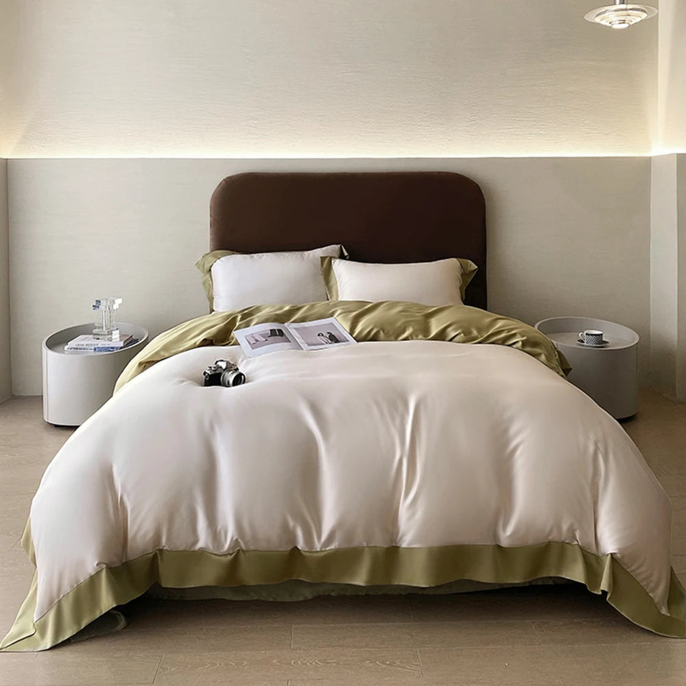 Liv-Esthete Top Grade 100% Silk Duvet Cover Set Queen King Yellow White Bedding Set Flat Sheet Beauty Pillowcase Bed Linen