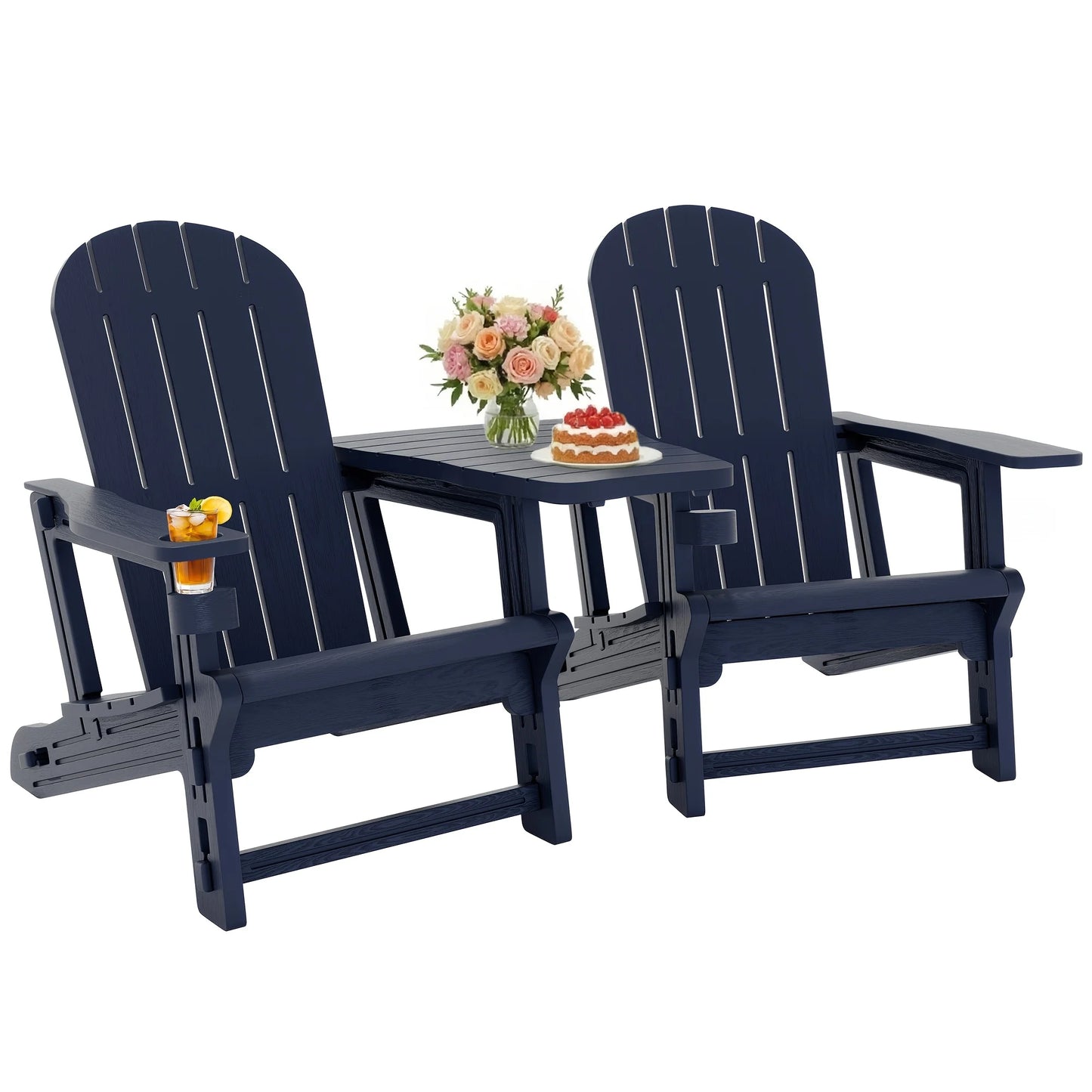 Outdoor Chair Set of 2 All-Weather Patio Furniture Table and Footrest Wood  Holder for Patio Poolside Garden
