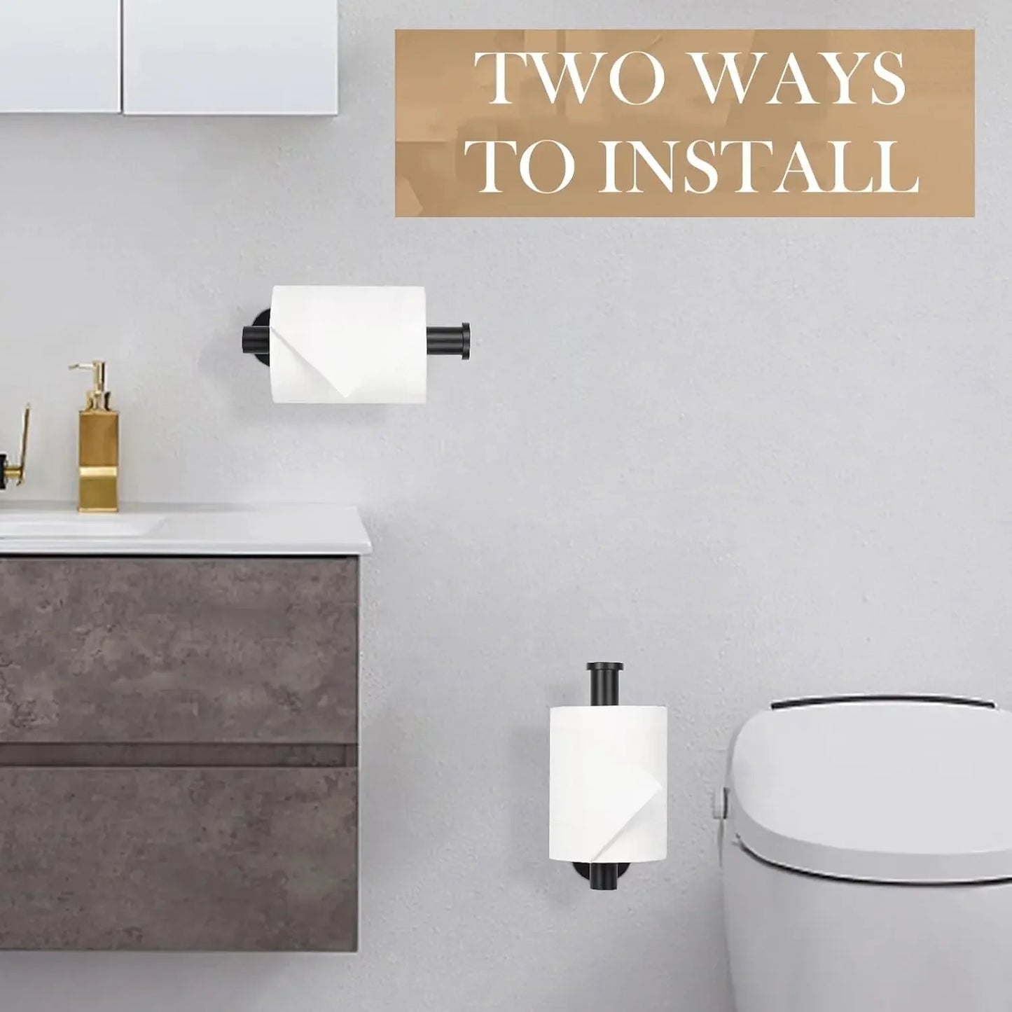 Toilet Paper Holder Wall Mount for Bathroom, SUS 304 Stainless Steel Command Strip Toilet Paper Roll Holder Stick On Wall