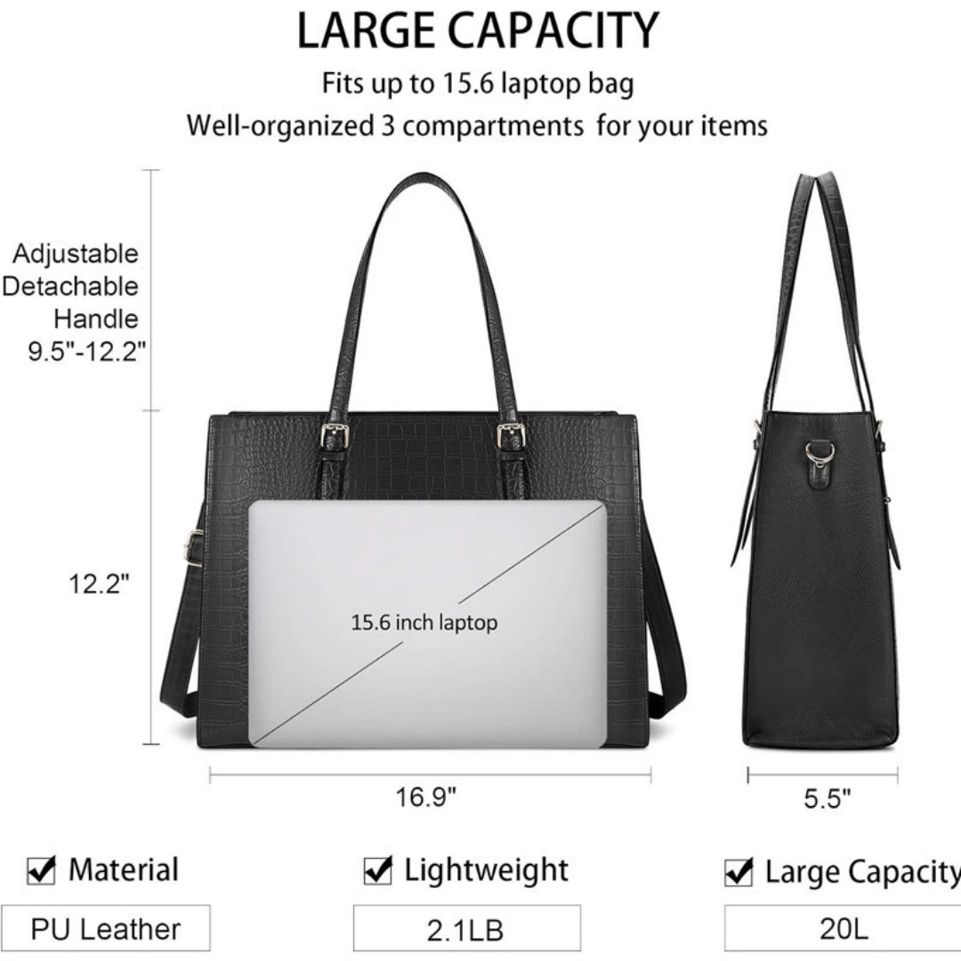 Women's office tote bag, large capacity, leather tote bag, laptop shoulder bag with zipper and detachable shoulder strap