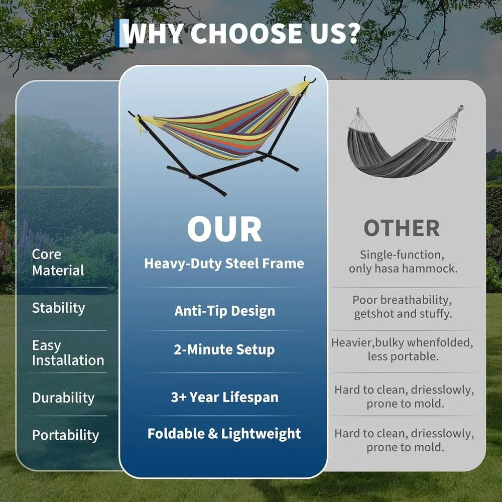 2 Person Hammocks with Stand or Outside, Double Hammocks Portable Space Saving Heavy-Duty Steel Stand or Indoor Outdoor Patio wi