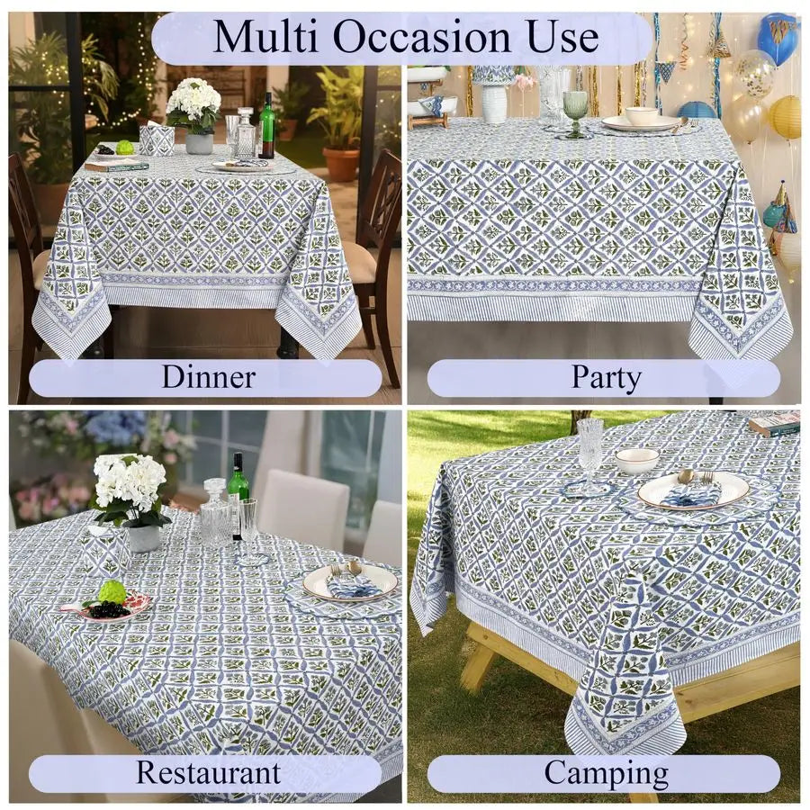 Steel Blue 60x60 Inches Square 100 Cotton Hand Block Print Tablecloth Washable Halloween Thanksgiving Christmas Parties Wedding